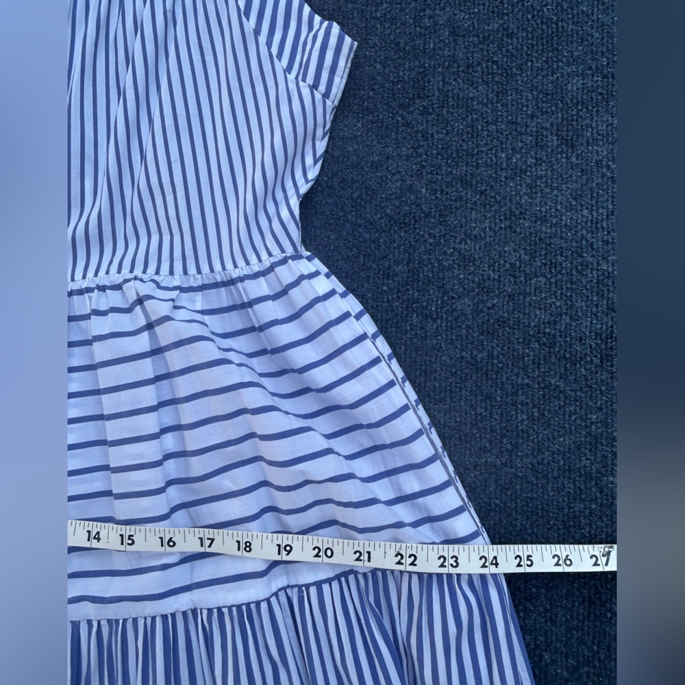 CK Bradley Blue White Striped Tiered Maxi Dress
Pockets Pompoms Medium flaw - Picture 12 of 15